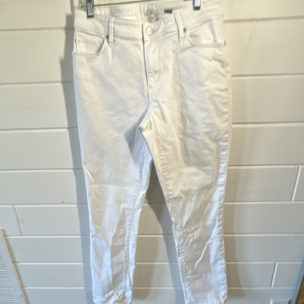 LOFT Women's Curvy Straight Jeans White Denim Light Wash Button Zip Size 8